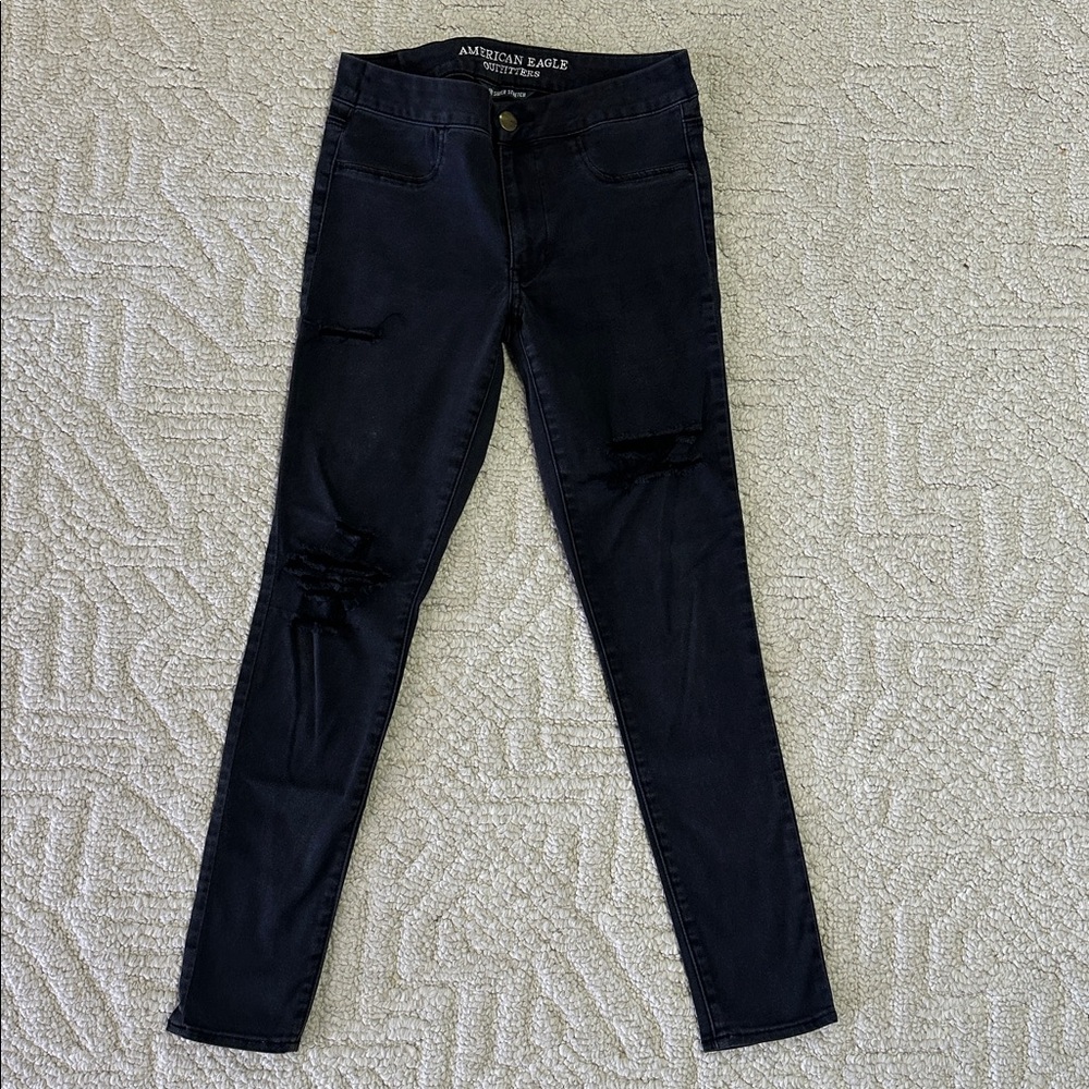 American Eagle Outfitters Extreme Legging Black Ripped Skinny Jeans Size 8